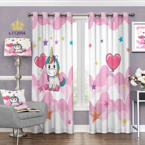 پرده تصویری طرح یونیکورن با زمینه سفید