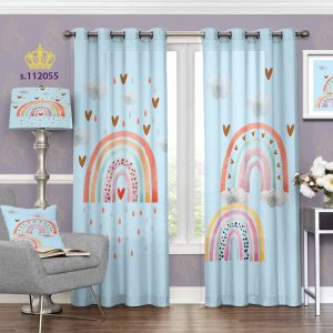 پرده تصویری طرح رنگین کمان با زمینه ابی